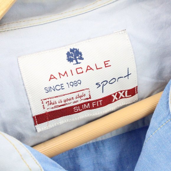 Amicale Shirt Mens Blue Button Down Long Sleeve Slim Fit Cotton Collared 2XL - Picture 6 of 9